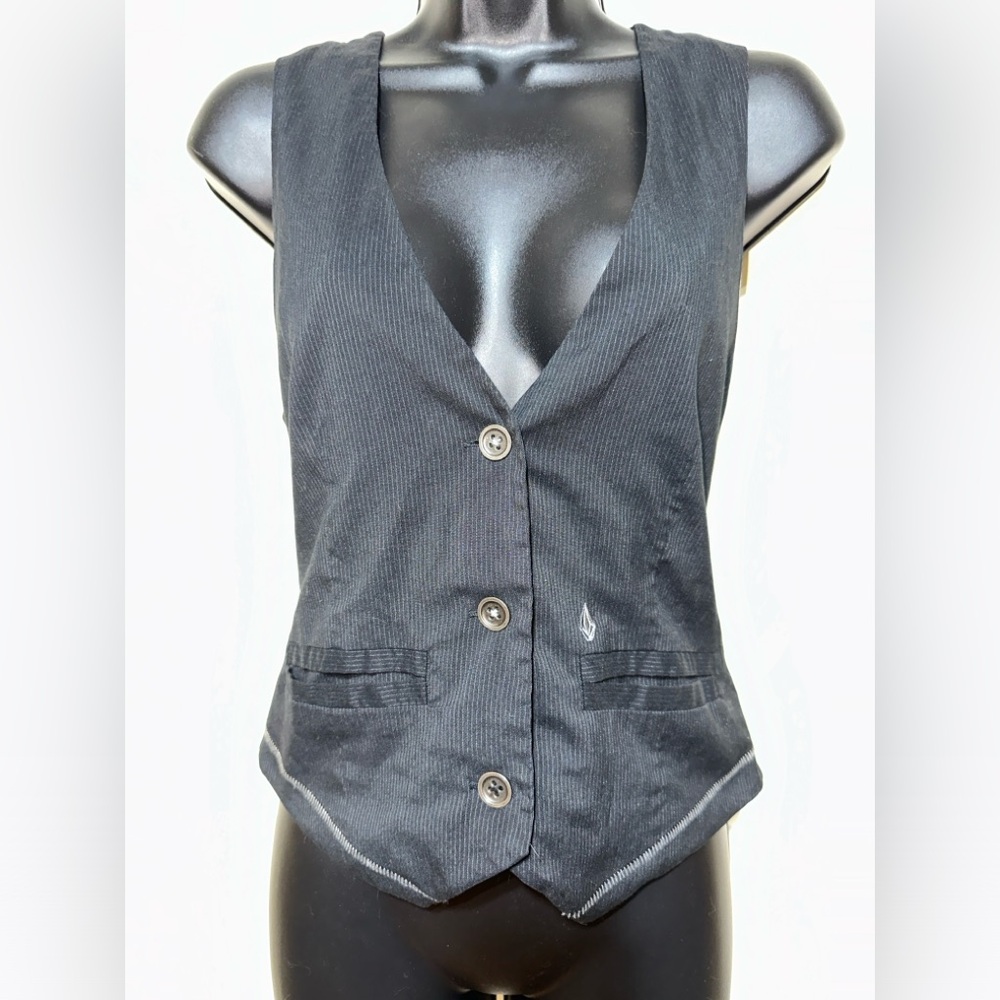 Volcom Black Pinstriped Button Vest